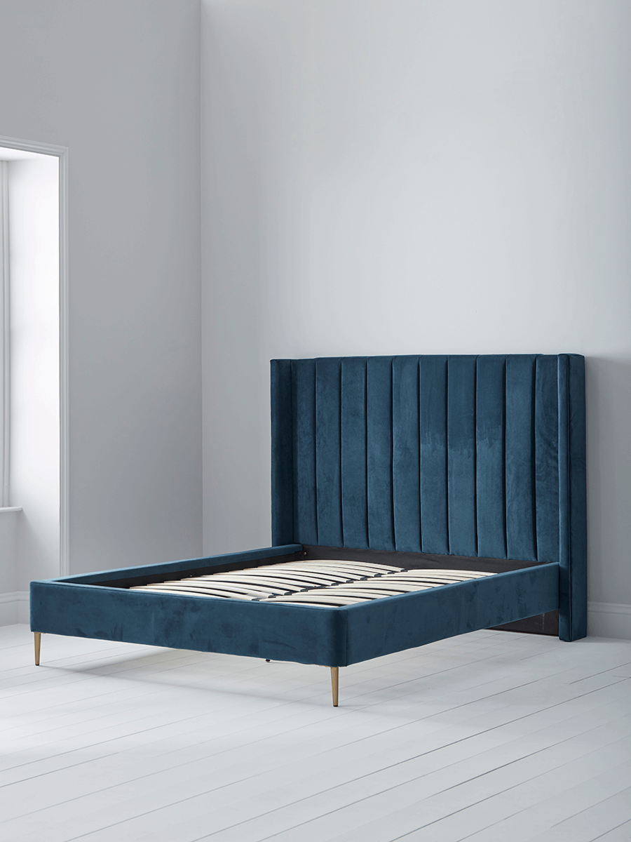 Fluted Velvet Super King Bed - Deep Blue 1231225 Furniture