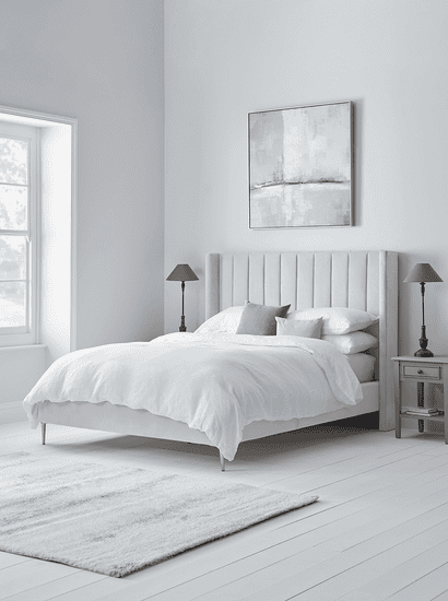 Fluted Velvet Bed - Soft Grey