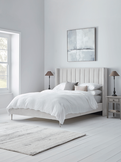 Fluted Velvet Super King Bed - Soft Grey