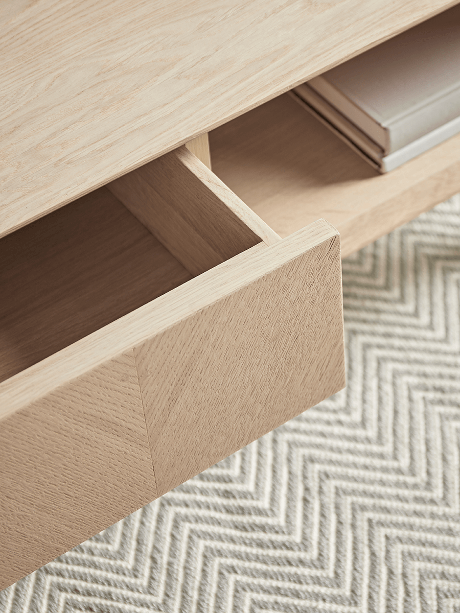 Product photograph of Chevron Oak Storage Coffee Table from Cox and Cox.