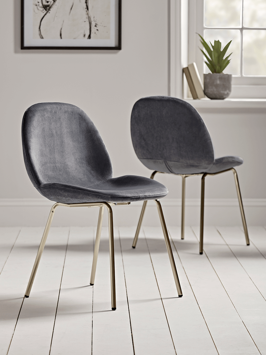 

Two Vida Velvet Dining Chairs - Charcoal
