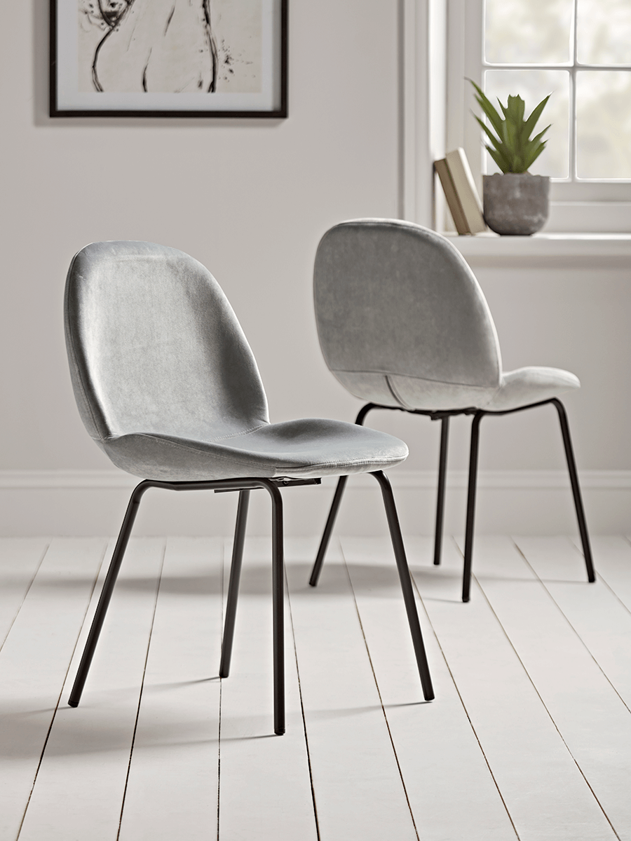 Two Vida Velvet Dining Chairs - Soft Grey