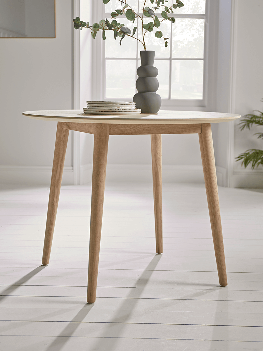 Product photograph of Chevron Oak Dining Table - Round from Cox and Cox.