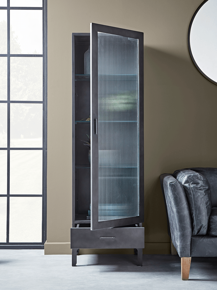 Product photograph of Reeded Glass Display Cabinet - Slim from Cox and Cox.