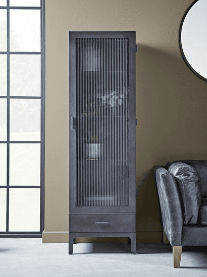 Reeded Glass Display Cabinet - Slim
