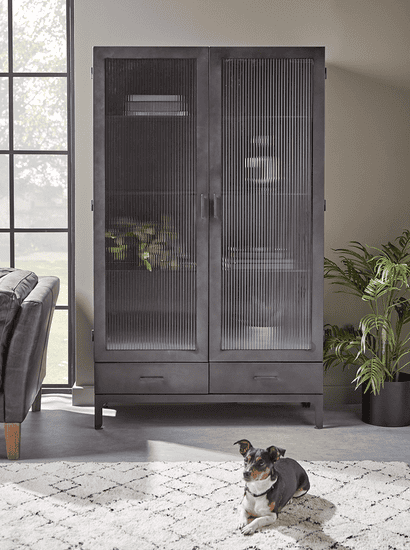 Reeded Glass Display Cabinet - Large