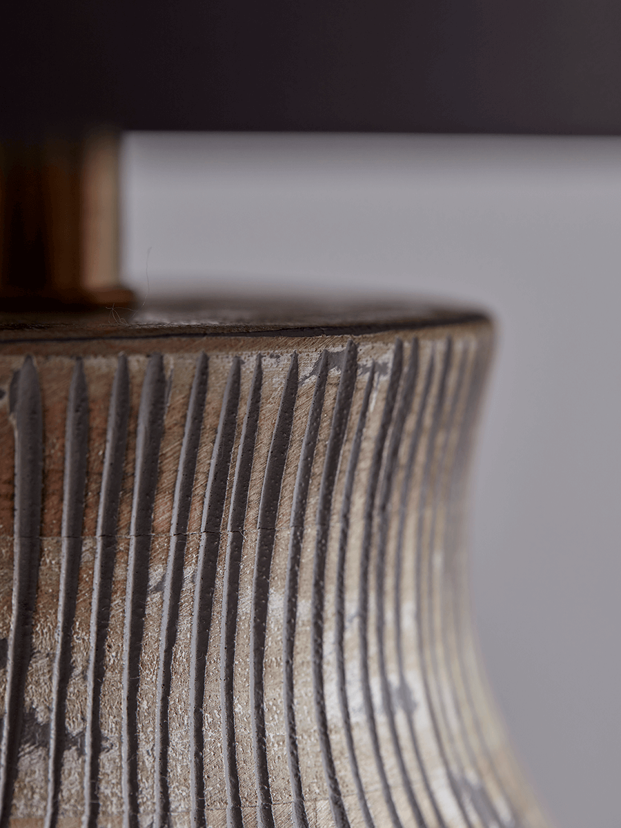 Greywashed Textured Wooden Table Lamp