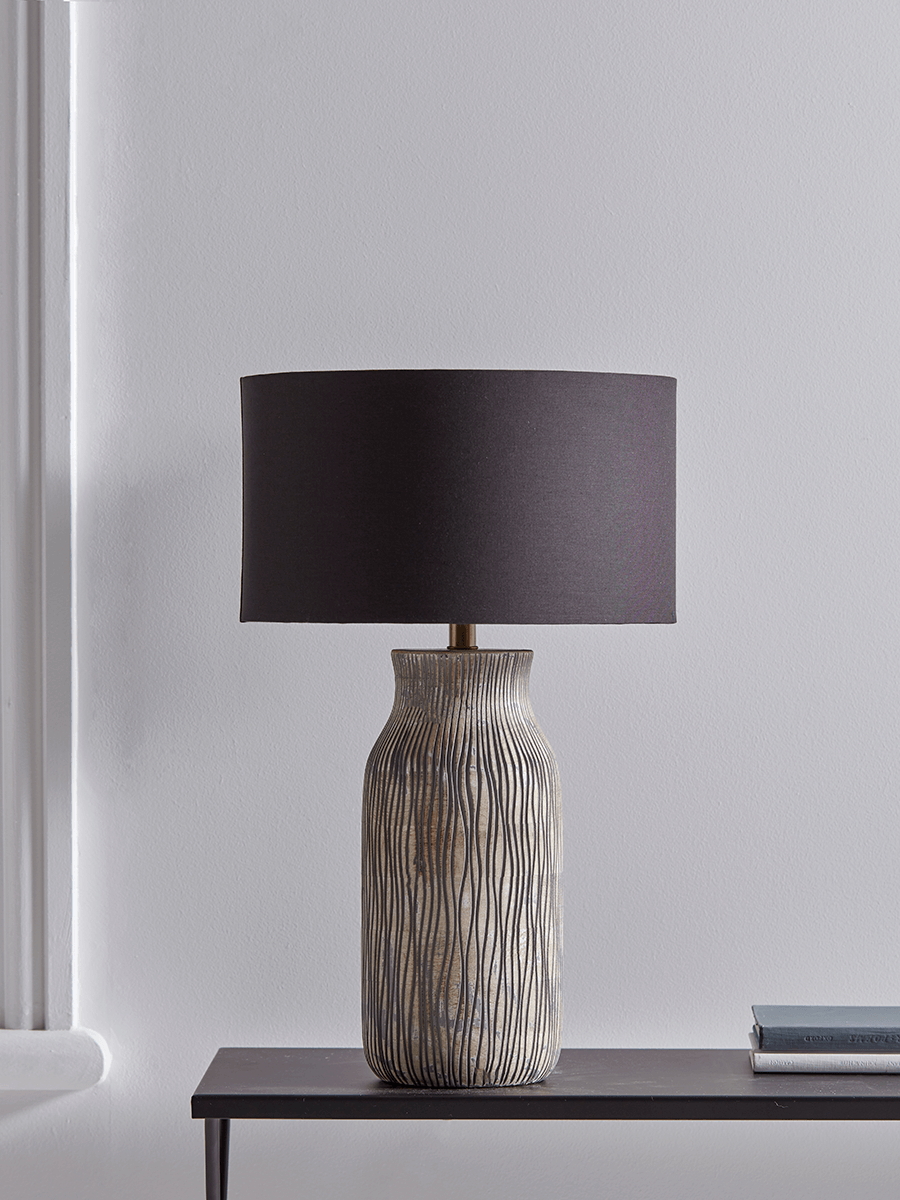 Product photograph of Greywashed Textured Wooden Table Lamp from Cox and Cox