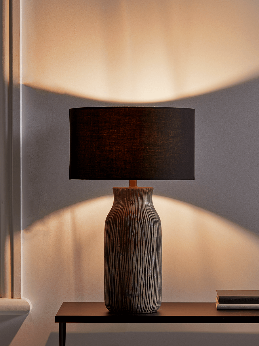 Product photograph of Greywashed Textured Wooden Table Lamp from Cox and Cox.