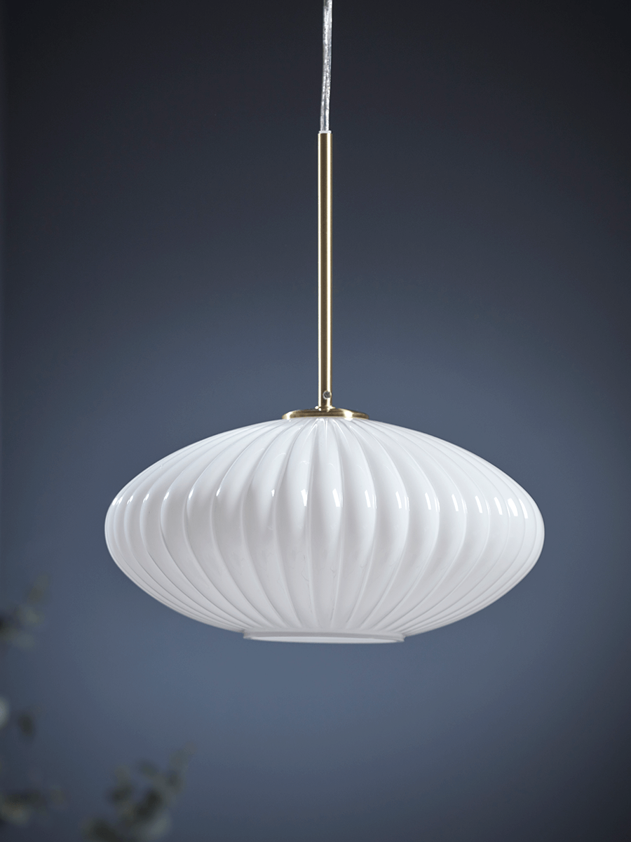 Product photograph of Fluted Milky Glass Pendant - Oval from Cox and Cox