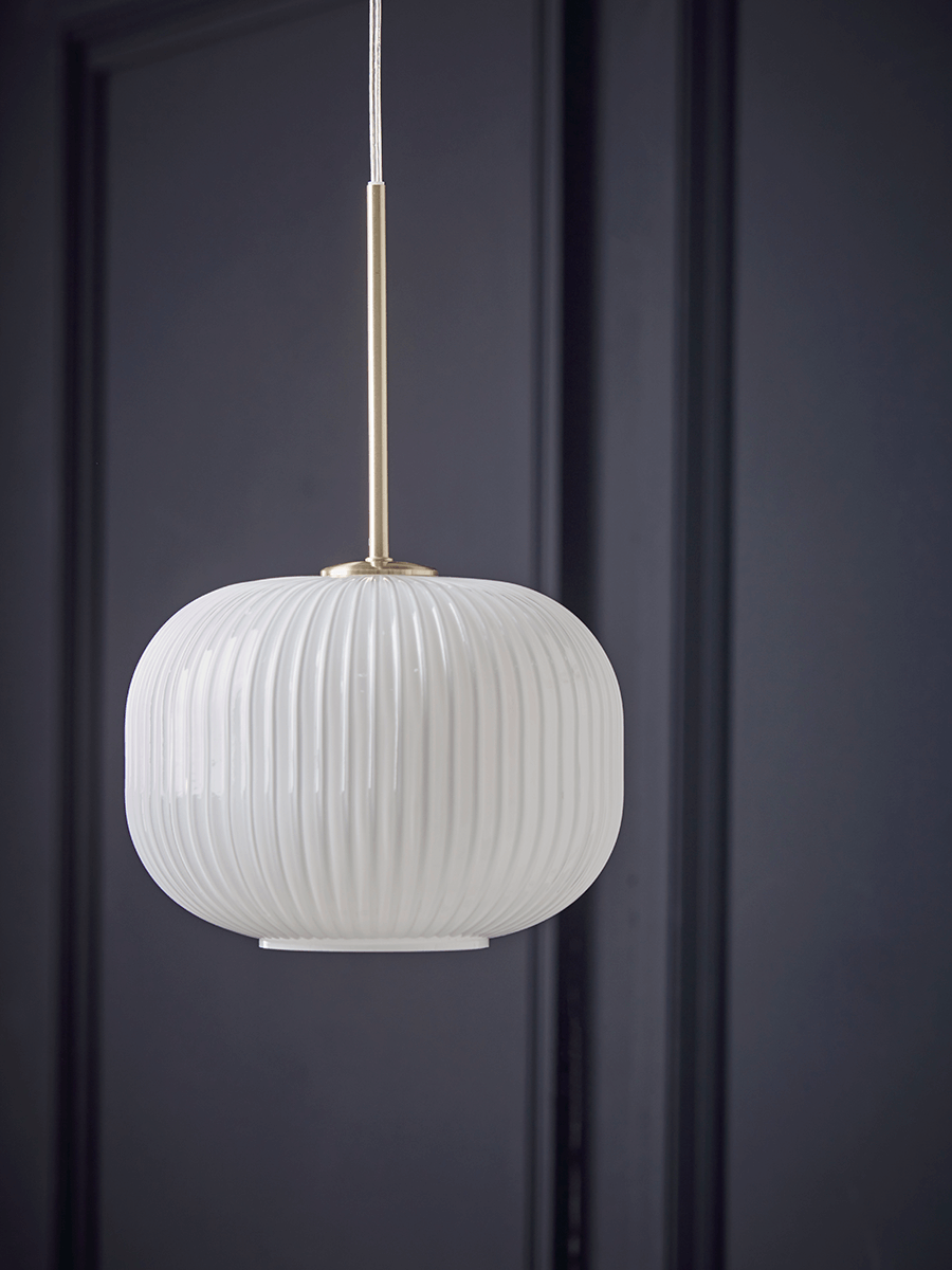 Product photograph of Fluted Milky Glass Pendant - Squoval from Cox and Cox