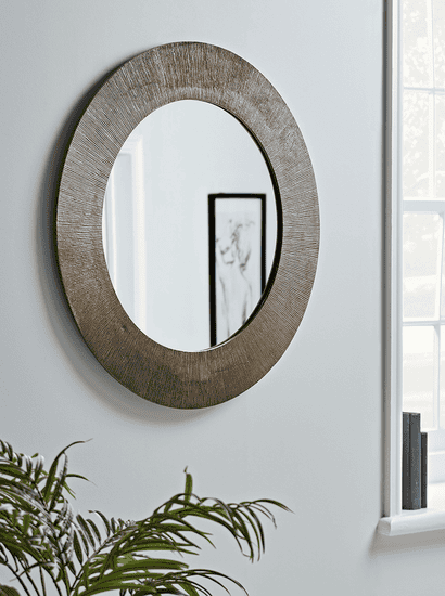 Antique Brass Wide Frame Round Mirror
