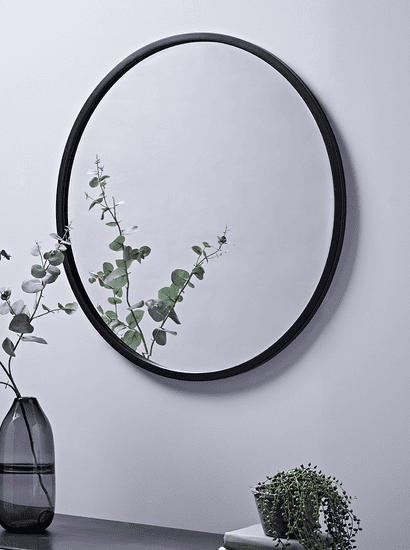 Black Bevelled Round Mirror - Large