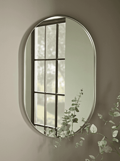 Slim Frame Oval Mirror - Burnished Silver