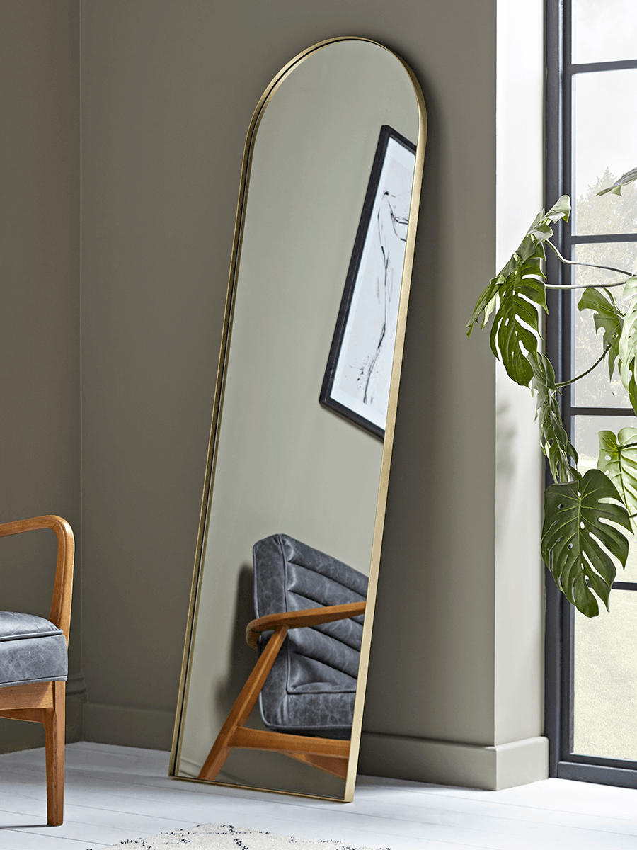 Product photograph of Slim Arch Mirror - Soft Gold from Cox and Cox.