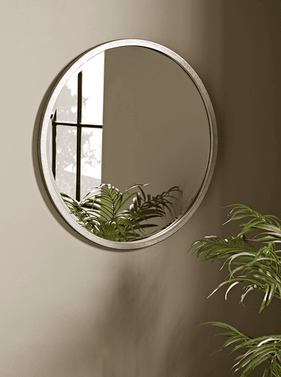 Burnished Silver Bevelled Round Mirror - Small