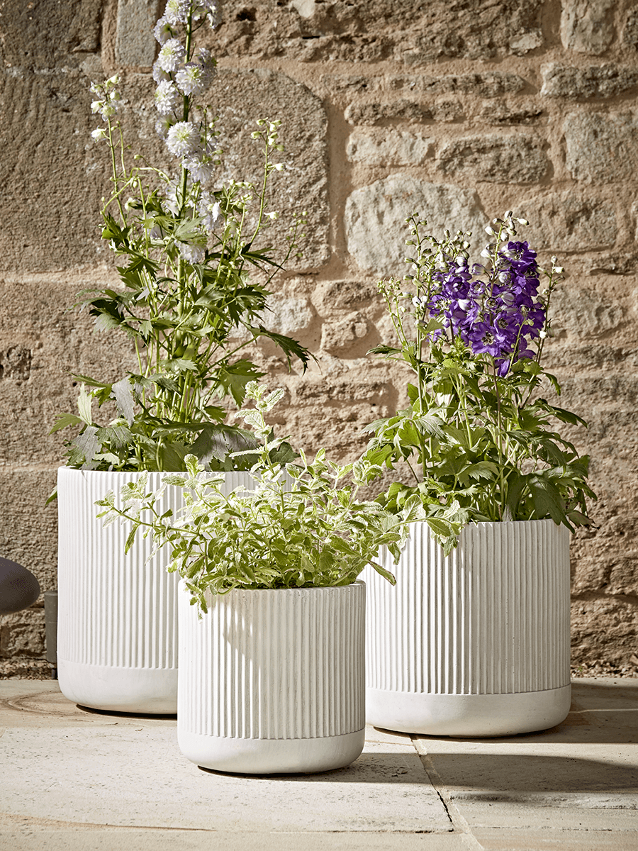 

Three Striped Concrete Planters - Light Grey