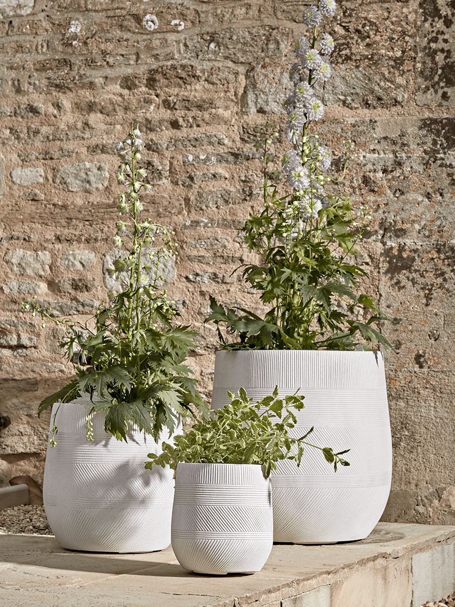 

Three Geometric Etched Planters - Light Grey