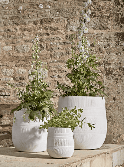 Three Geometric Etched Planters - Light Grey