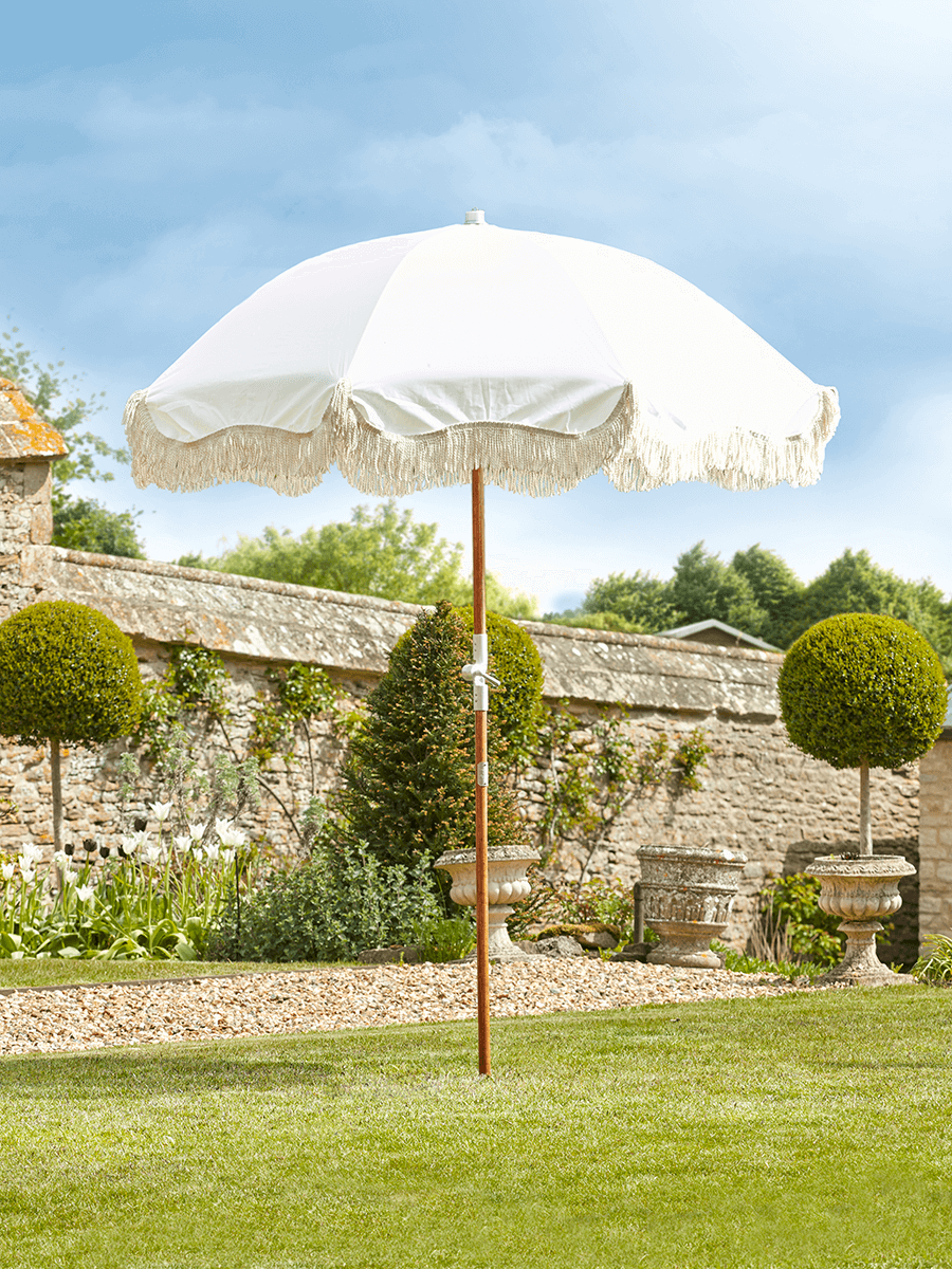 

Compact Fringed Parasol - Antique White