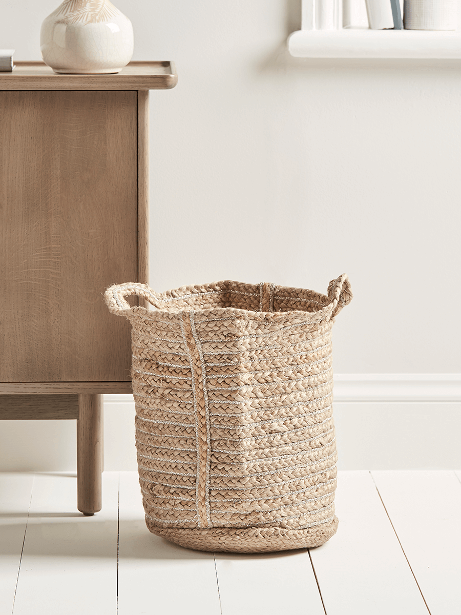 

Metallic Striped Jute Storage Bag