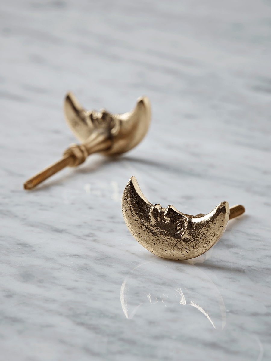 Two Solid Brass Crescent Moon Knobs