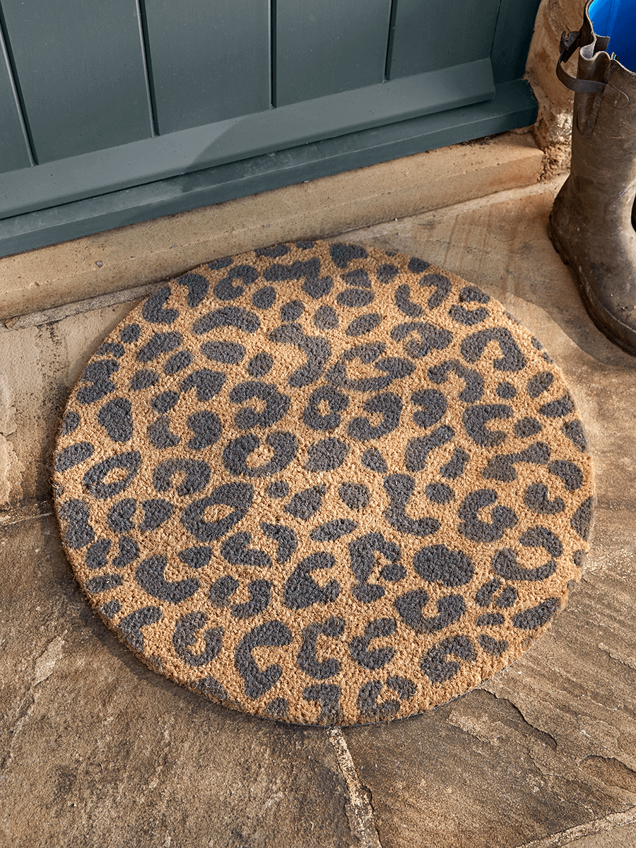 Grey Leopard Print Circle Doormat