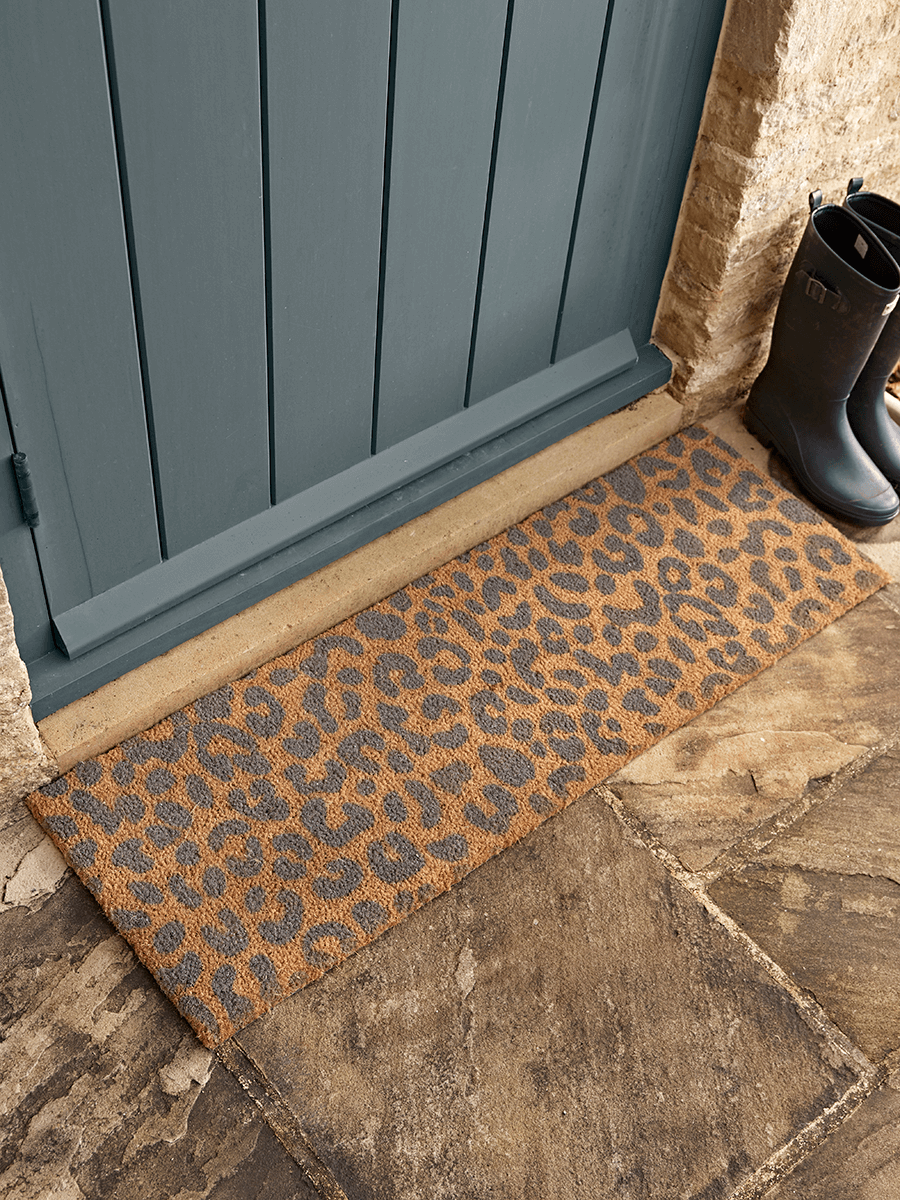 

Grey Leopard Print Doormat - Slim Double