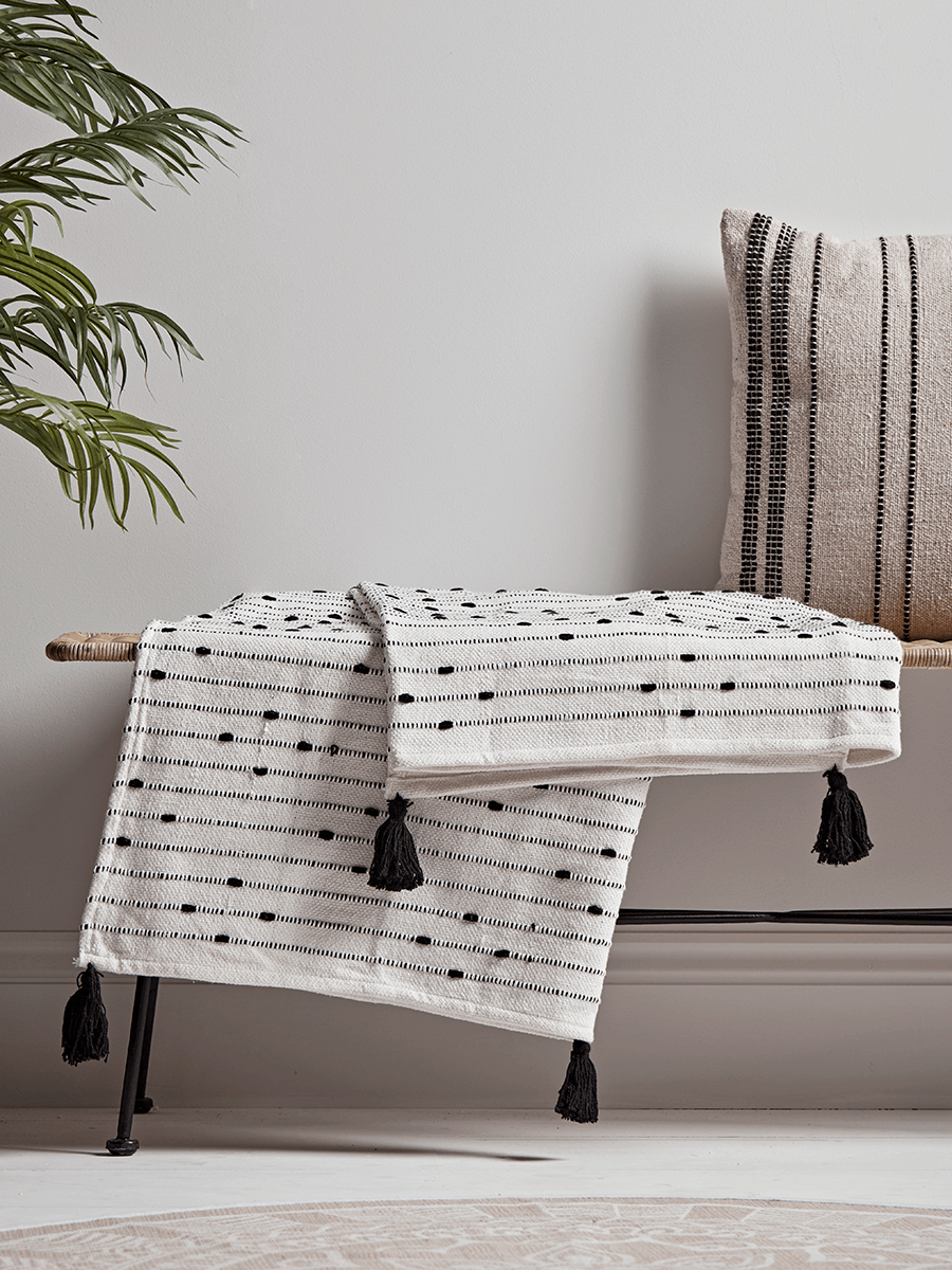 

Tasseled Black & Cream Textured Throw