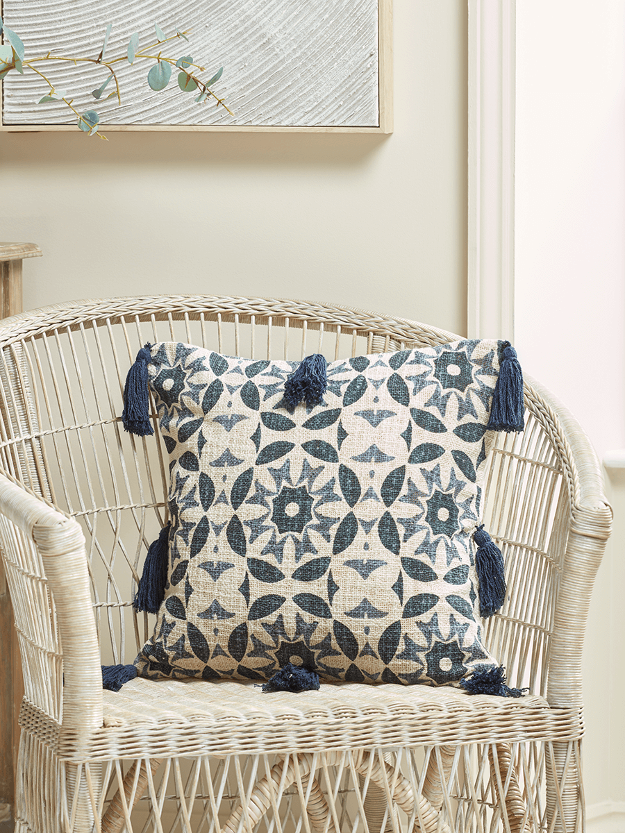 

Tasselled Cushion - Dark Blue