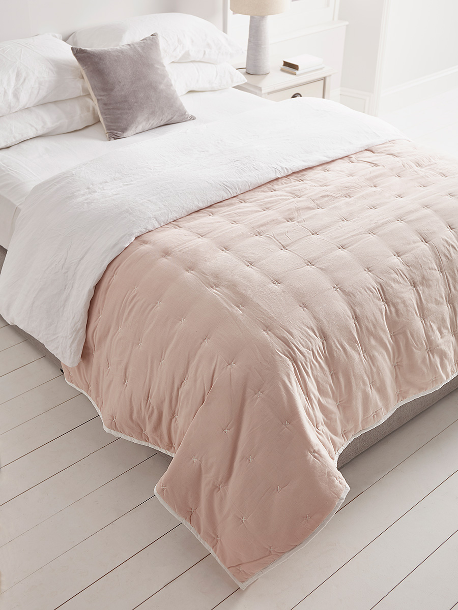 Lightweight Cross Stitch Bedspread Blush