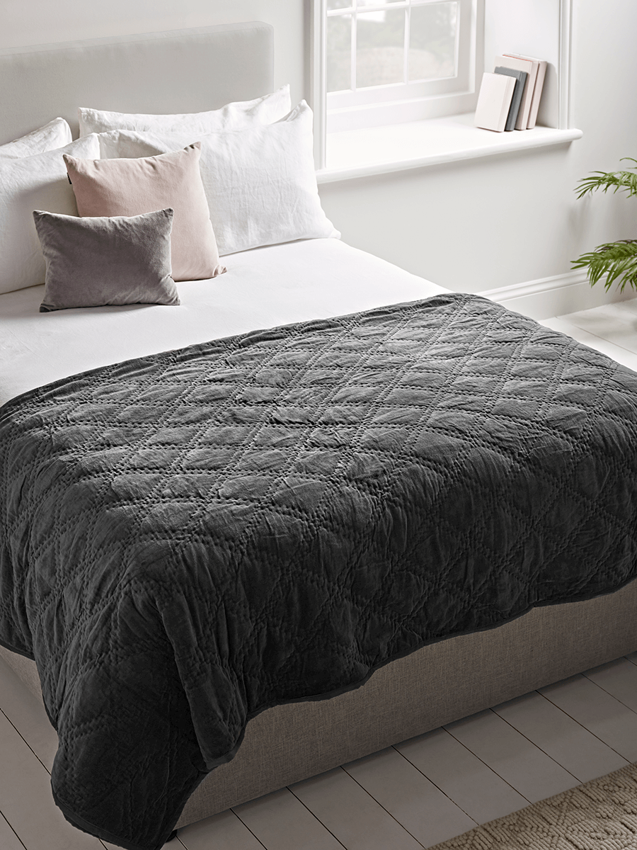

Lightweight Diamond Velvet Bedspread - Charcoal