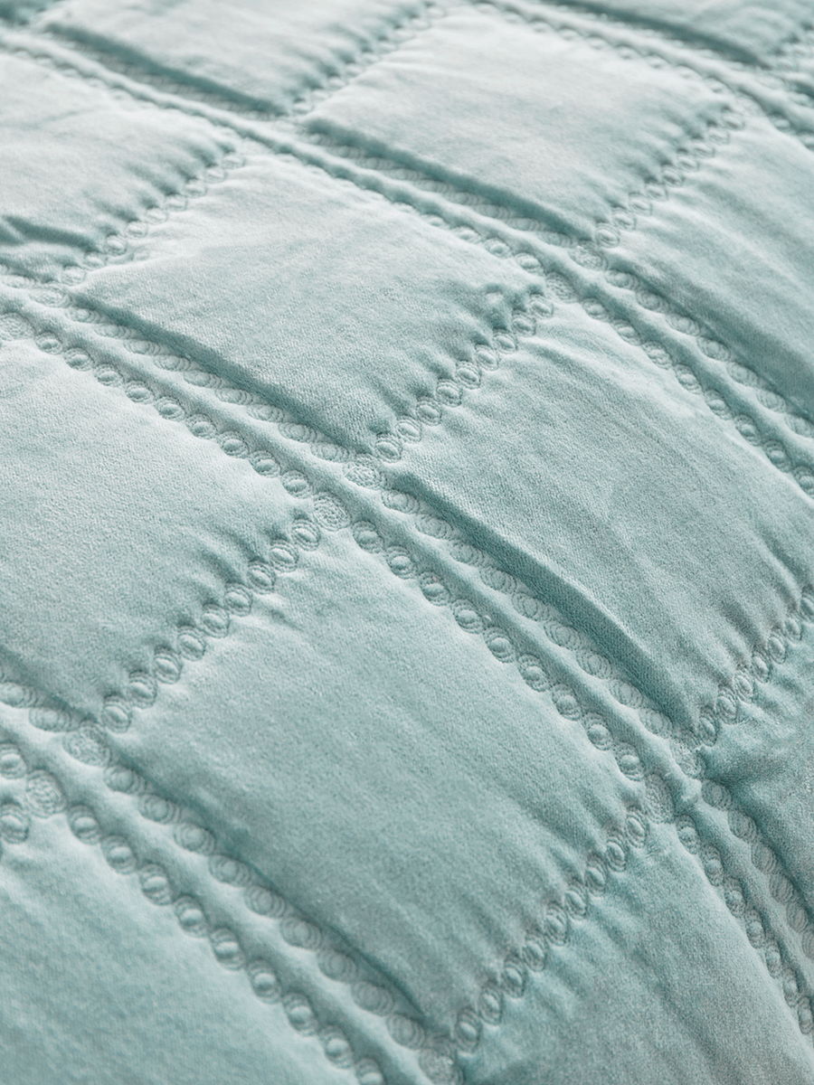 Lightweight Velvet & Cotton Bedspread - Soft Blue