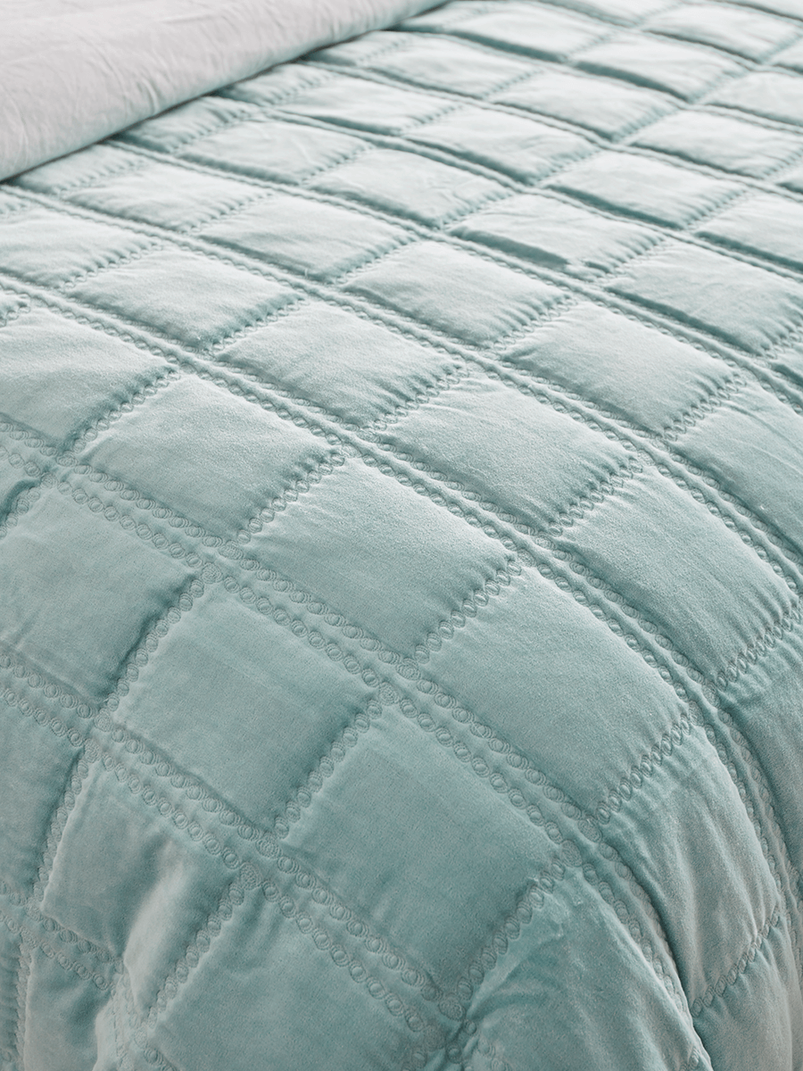 Product photograph of Lightweight Velvet Cotton Bedspread - Soft Blue from Cox and Cox.