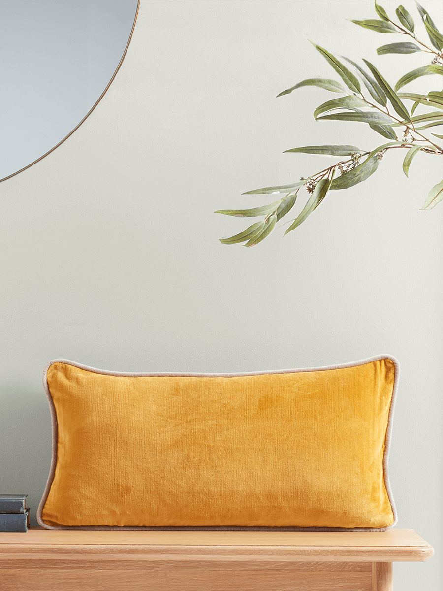 

Velvet Piped Rectangular Cushion - Mustard
