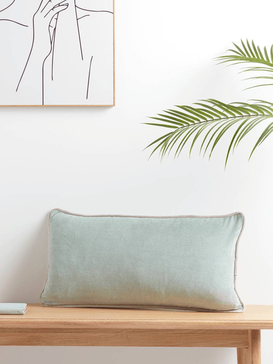 Velvet Piped Rectangular Cushion - Sage