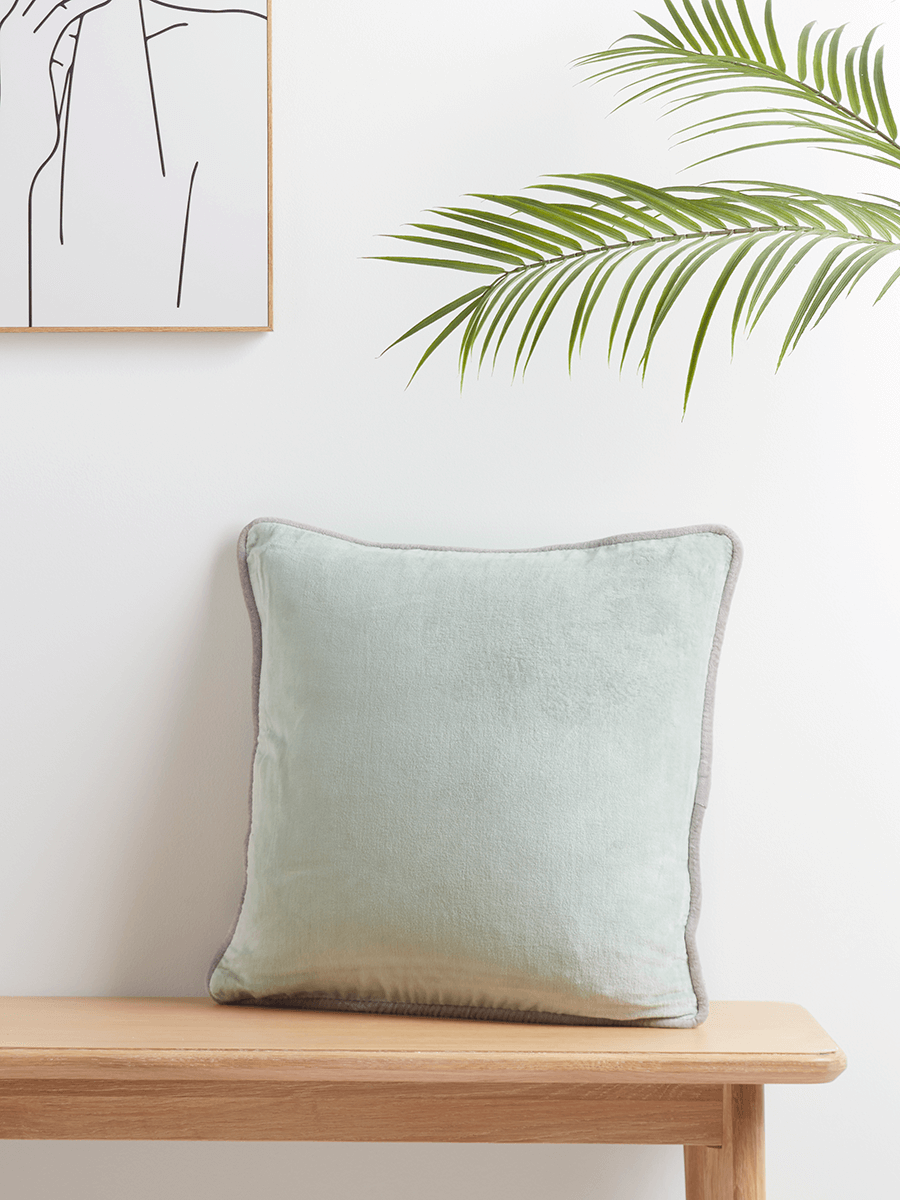 

Velvet Piped Square Cushion - Sage