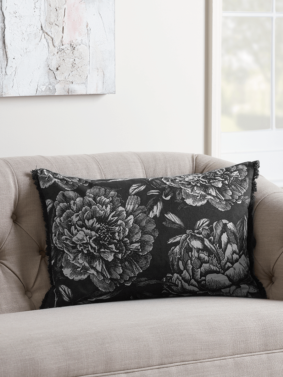

Monochrome Peony Cushion