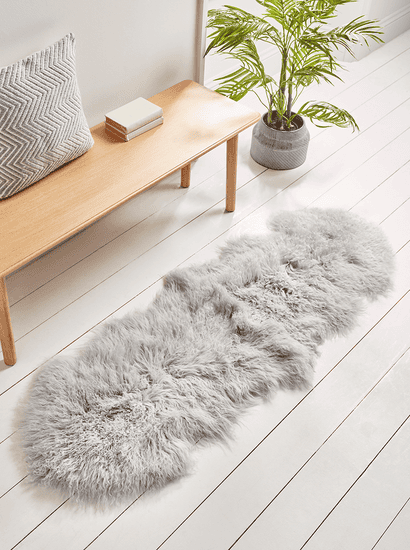Tibetan Sheepskin Double Rug - Soft Grey