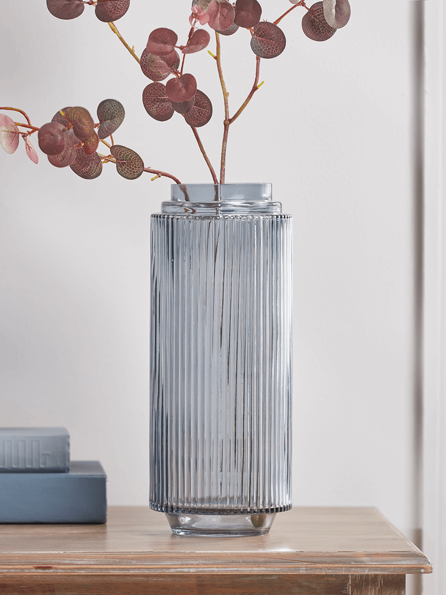 

NEW Ribbed Blue Glass Vase