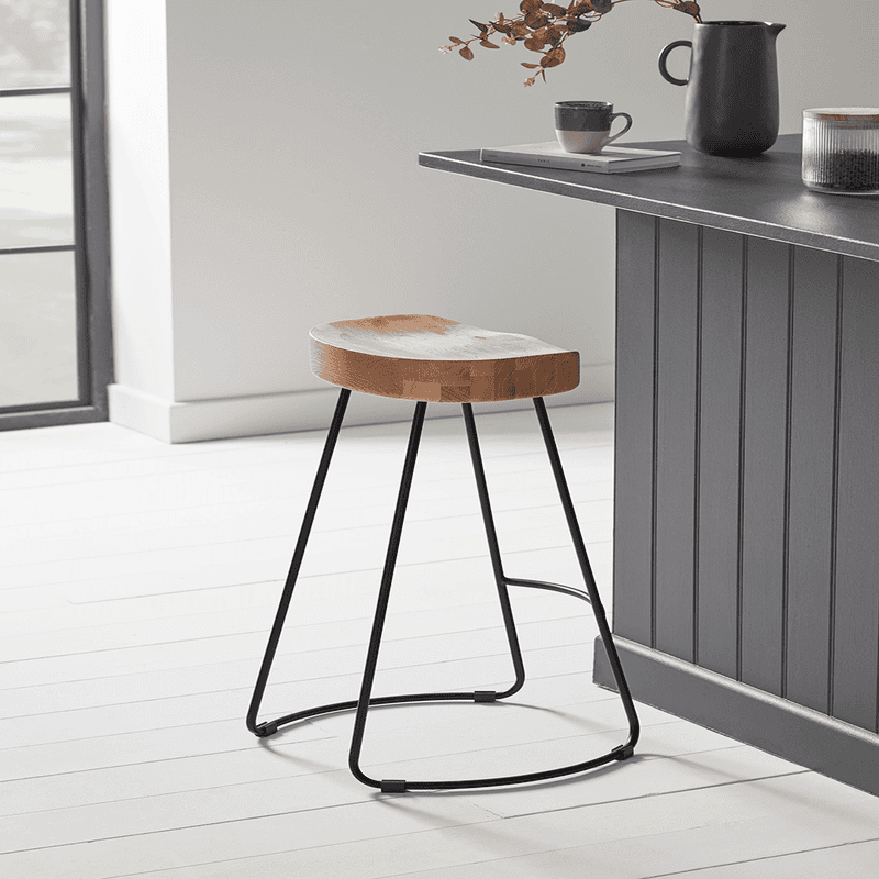 Wooden stool shop with metal legs