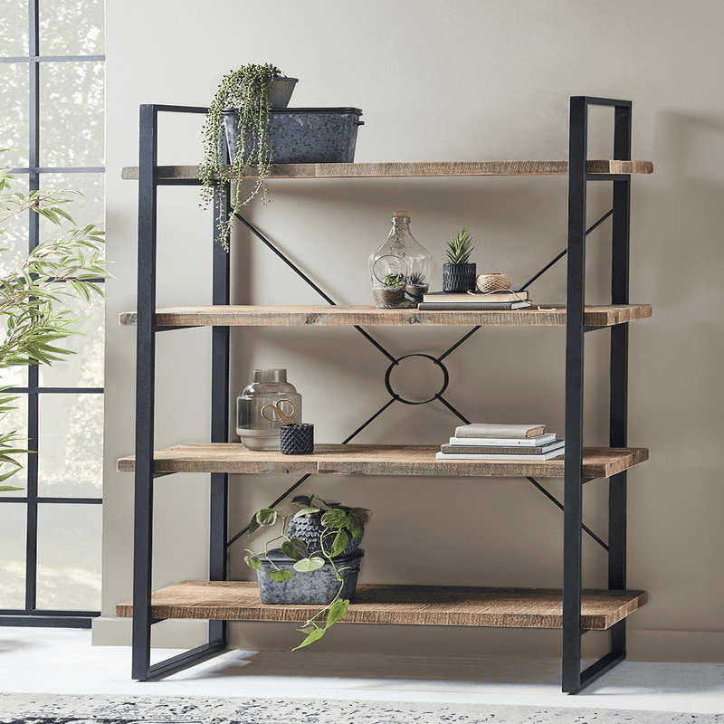 Iron and wood shelving deals unit