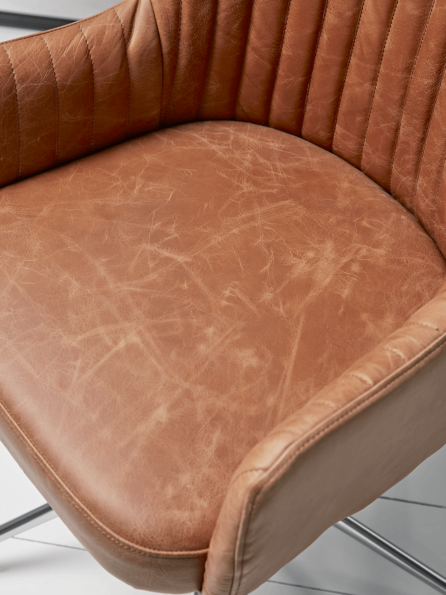 Fluted Leather Swivel Chair - Tan