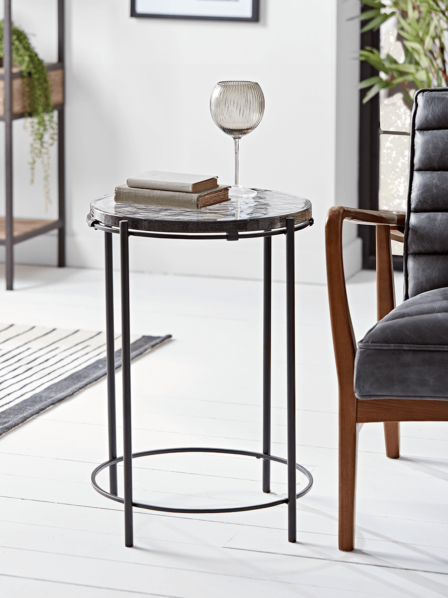 Product photograph of Round Glass Topped Side Table from Cox and Cox