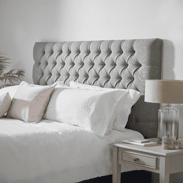 Gray button store headboard