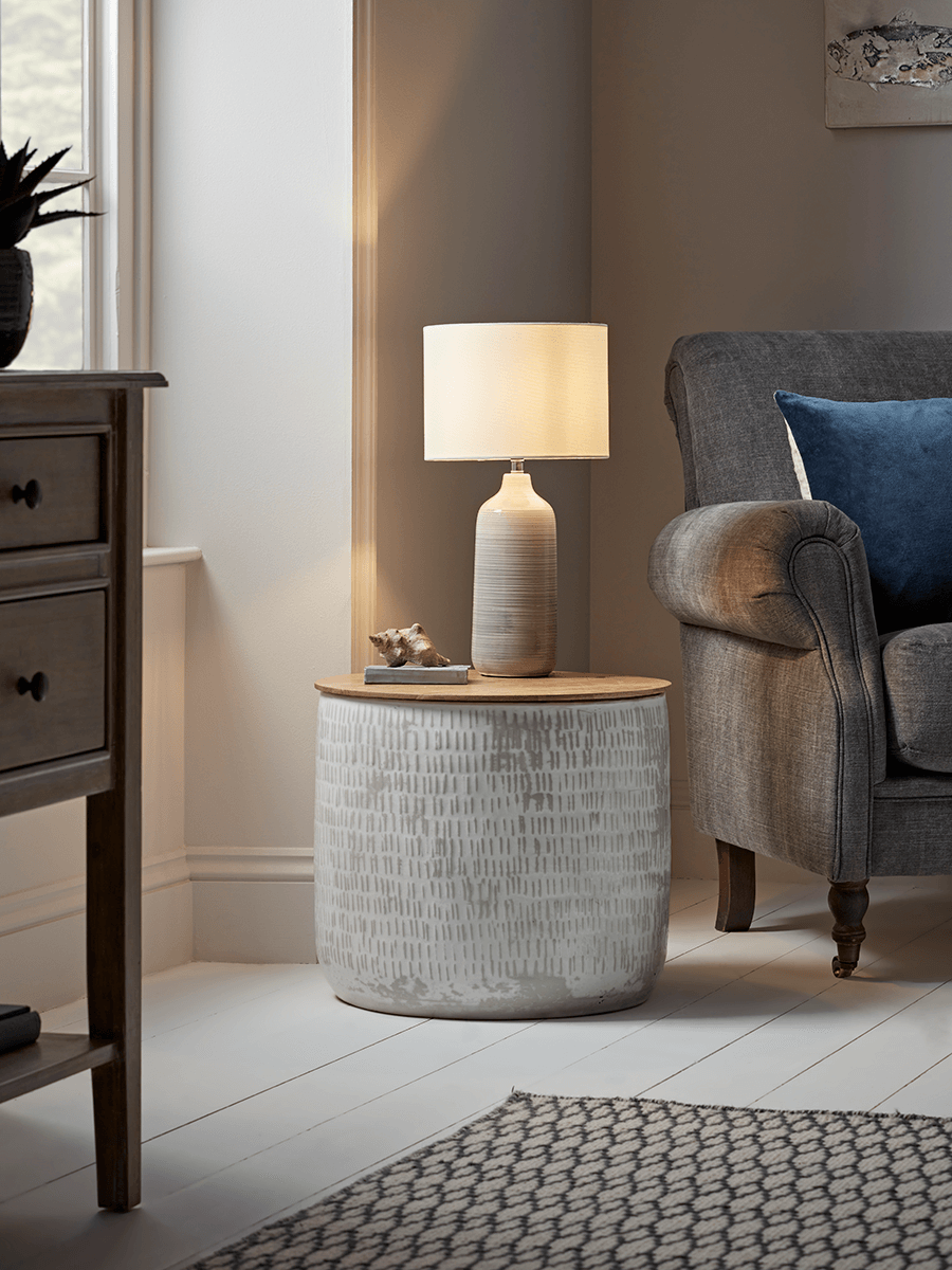 Two Enamelled Storage Tables - Taupe