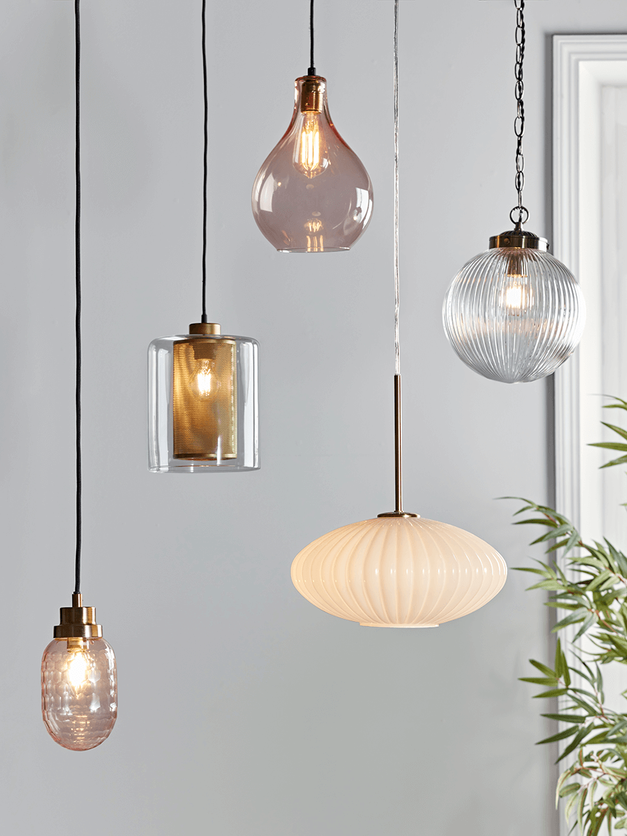 Product photograph of Glass Brass Mesh Pendant from Cox and Cox.