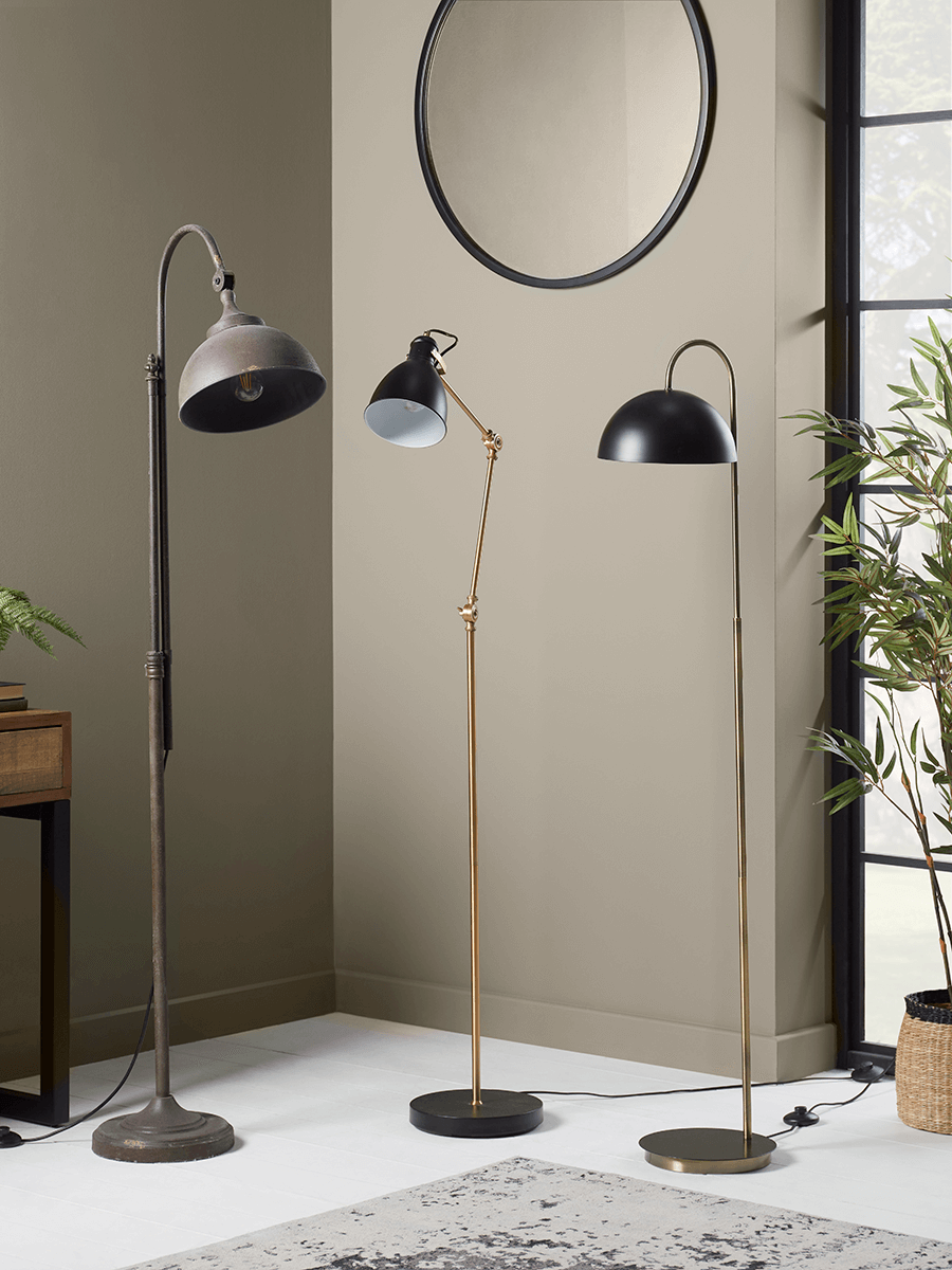 Product photograph of Black Brass Angle Floor Lamp from Cox and Cox.