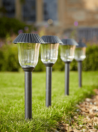 Four Solar Fluted Stake Lights