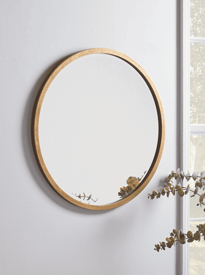 Antique Brass Bevelled Round Mirror - Small